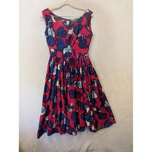 Women's Size M Handmade Vintage Fit & Flare Dress Pink Blue Abstract Floral